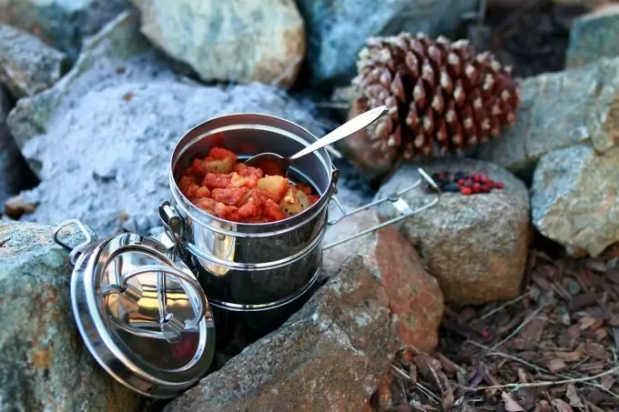 camping food in stainless steel