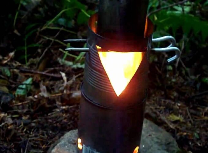diy camp stove in the woods