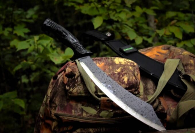 machete and case in the woods