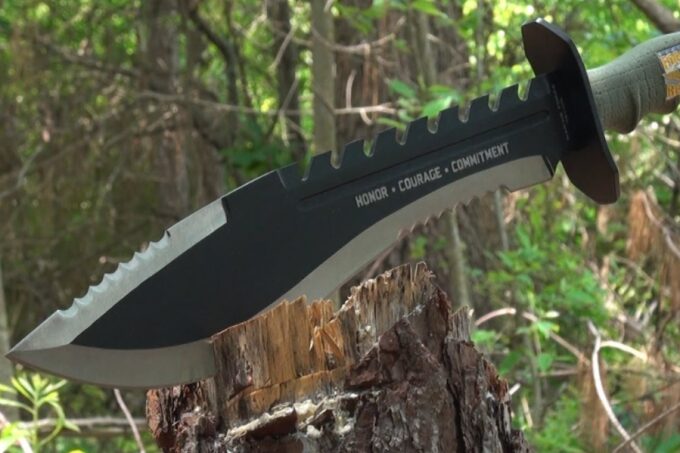 machete cutting in wood