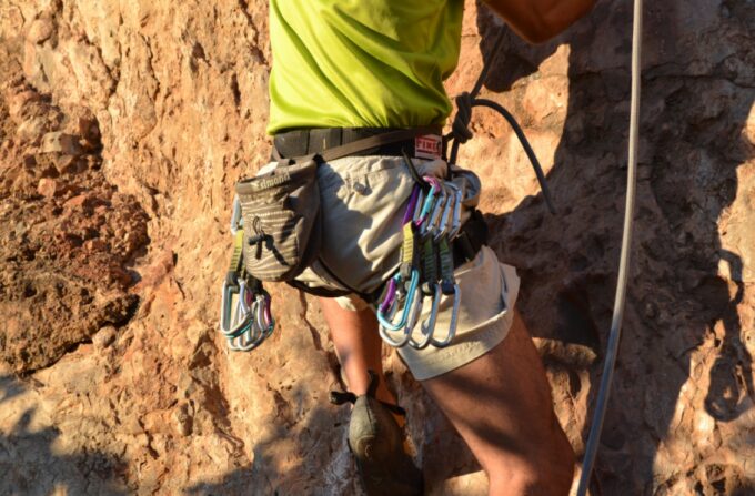 rock climbing with gear